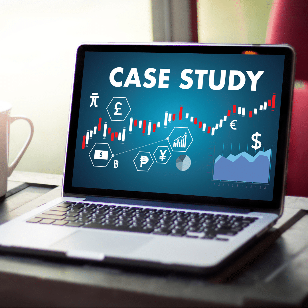 computer screen with case study graphic