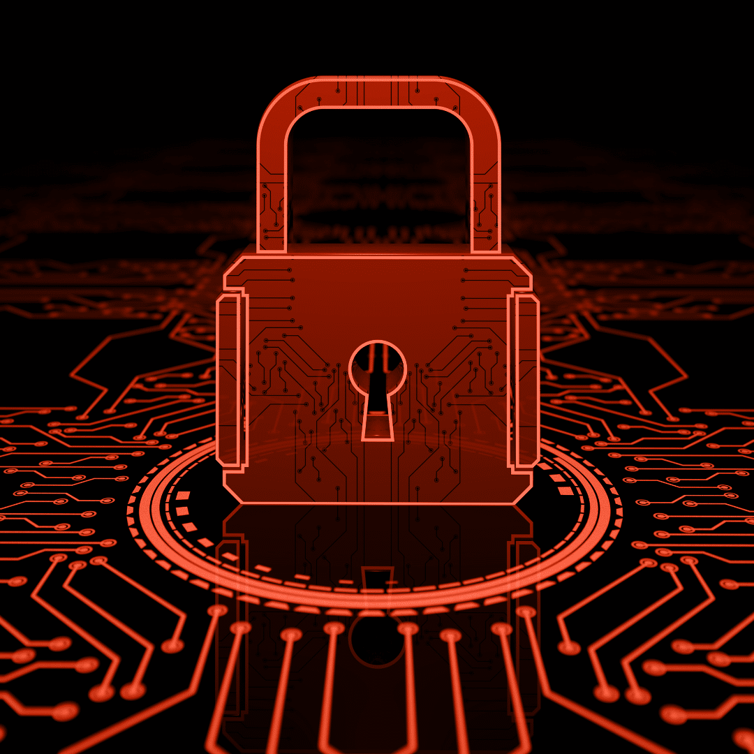 red graphic featuring a digital padlock