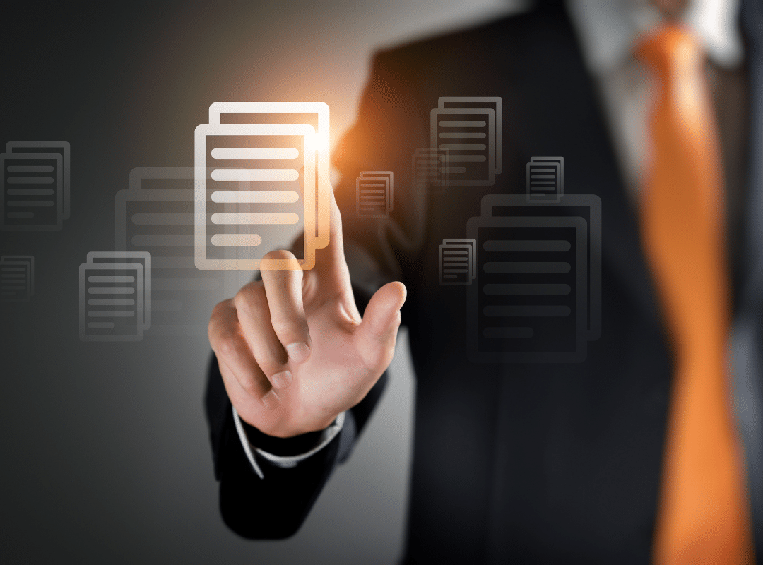 man pointing to document icon