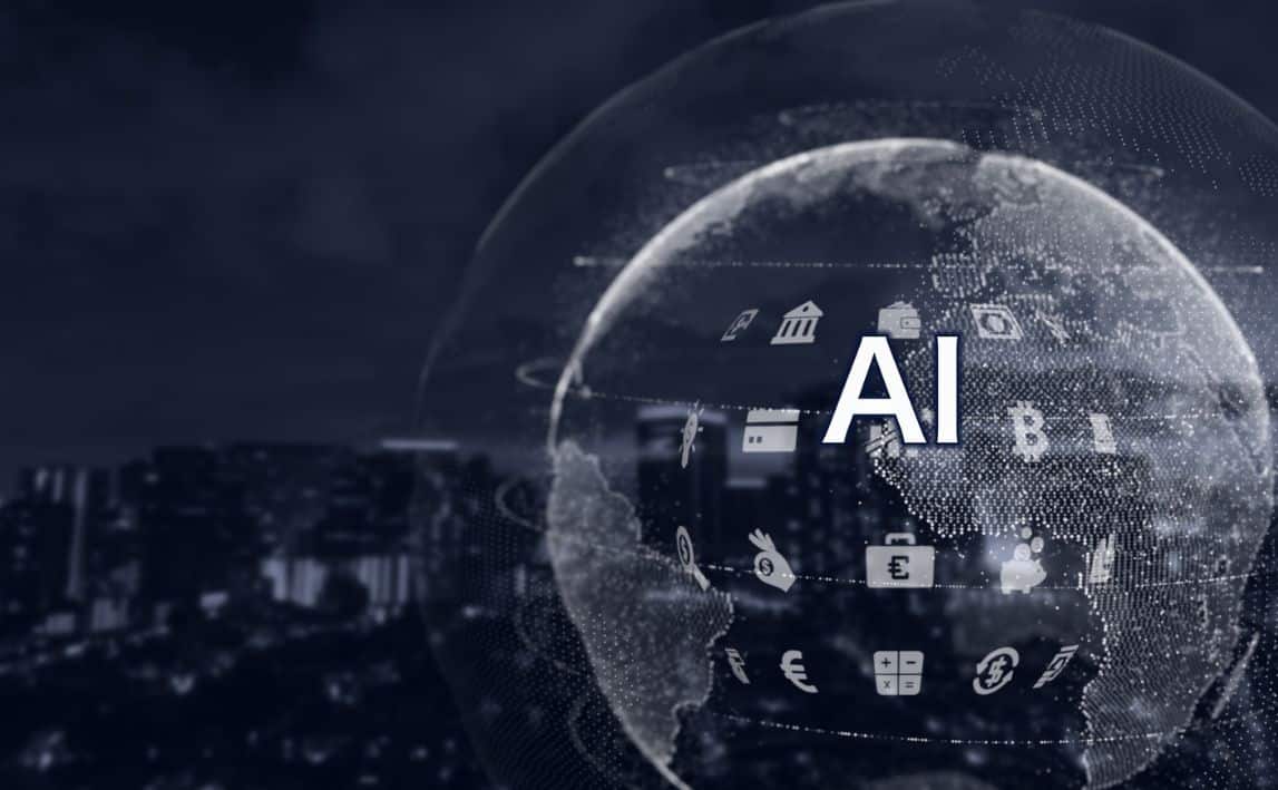 abstract globe graphic with AI over top of it