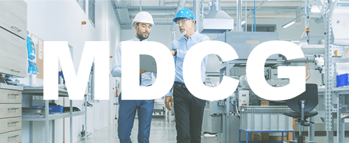 MDRC over two men in hardhats inside manufacturing facility