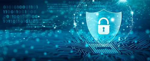 shield and lock cybersecurity graphic