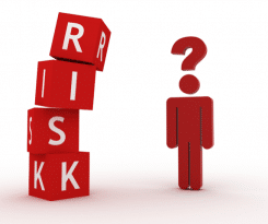 risk blocks leaning over next to red stick figure with question mark over head