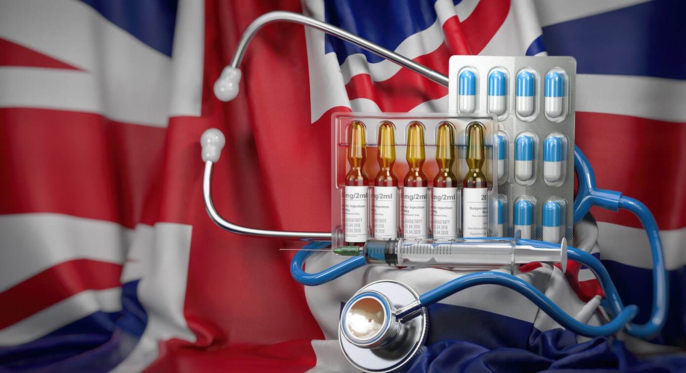 medical items in front of the united kingdom flag