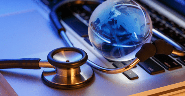 close up of stethoscope on laptop