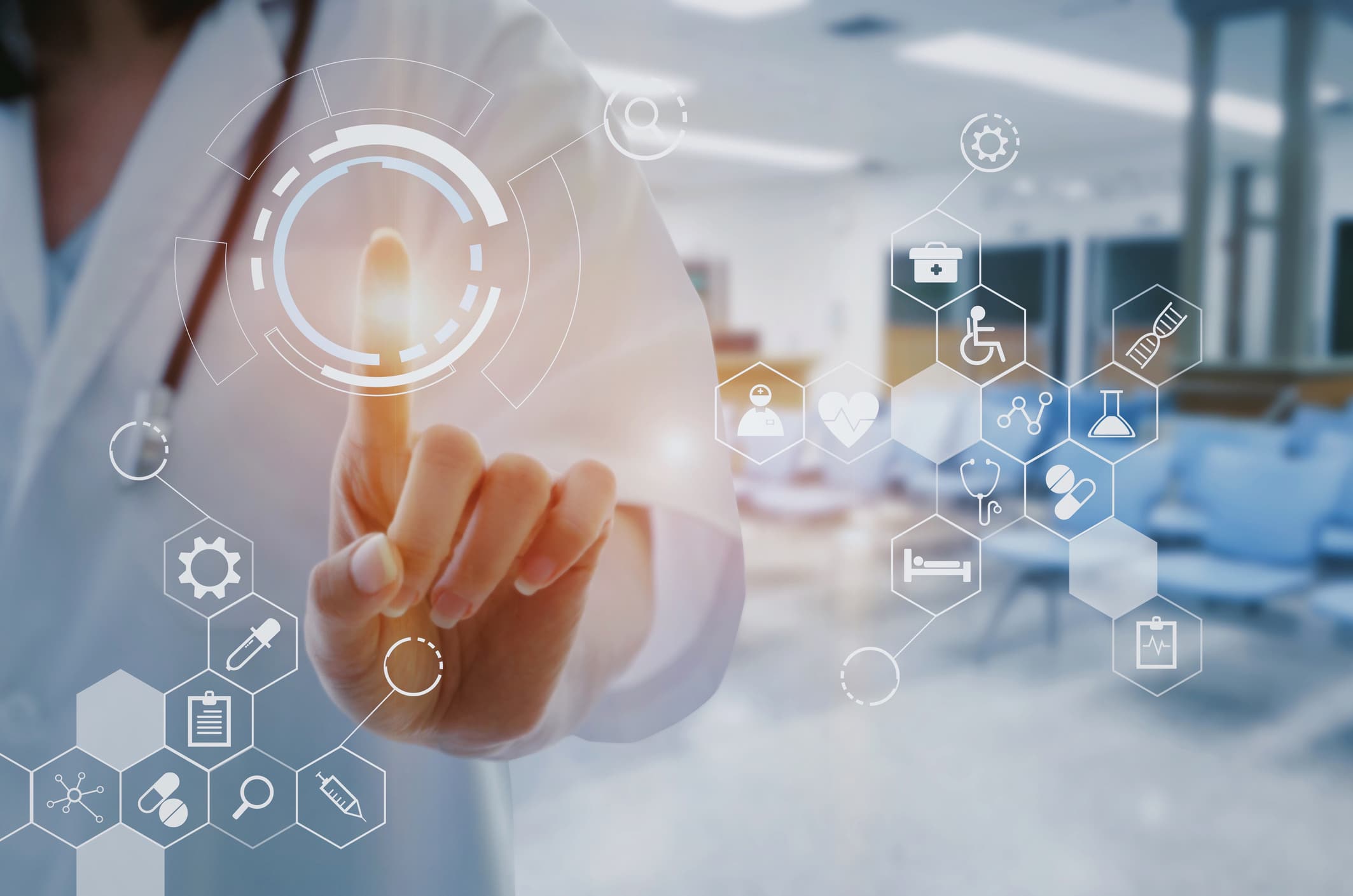 doctor pointing to overlay of icons
