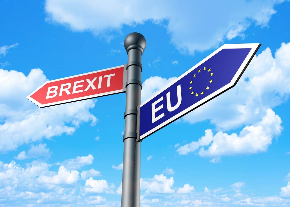 signs with Brexit pointing one way and EU pointing the opposite way